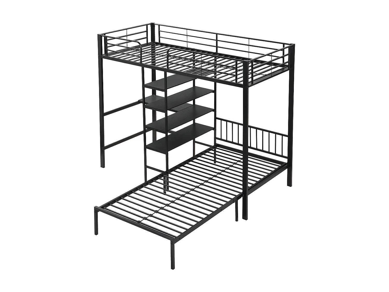 IJzeren stapelbed 90x200cm - met bureau en planken - Zwart