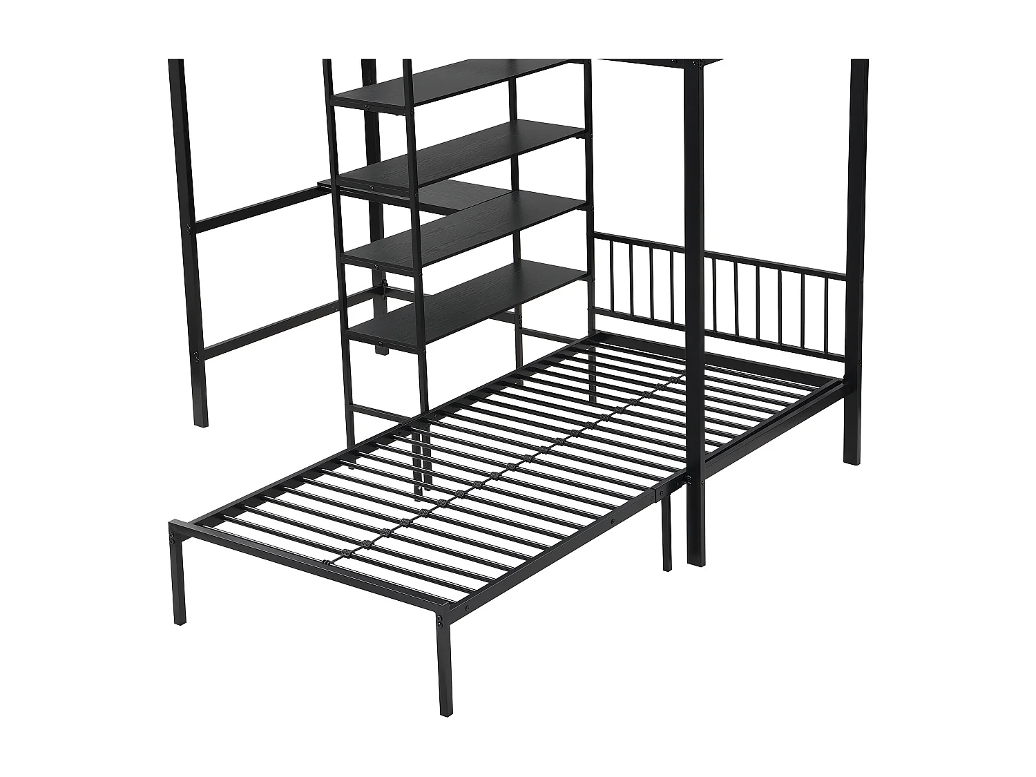 IJzeren stapelbed 90x200cm - met bureau en planken - Zwart