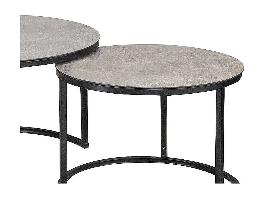 Lot de 2 tables gigognes ATLANTA rondes en métal et verre effet marbre - Gris / Noir - D 80 x H 45 cm.