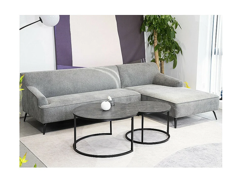 Lot de 2 tables gigognes ATLANTA rondes en métal et verre effet marbre - Gris / Noir - D 80 x H 45 cm.