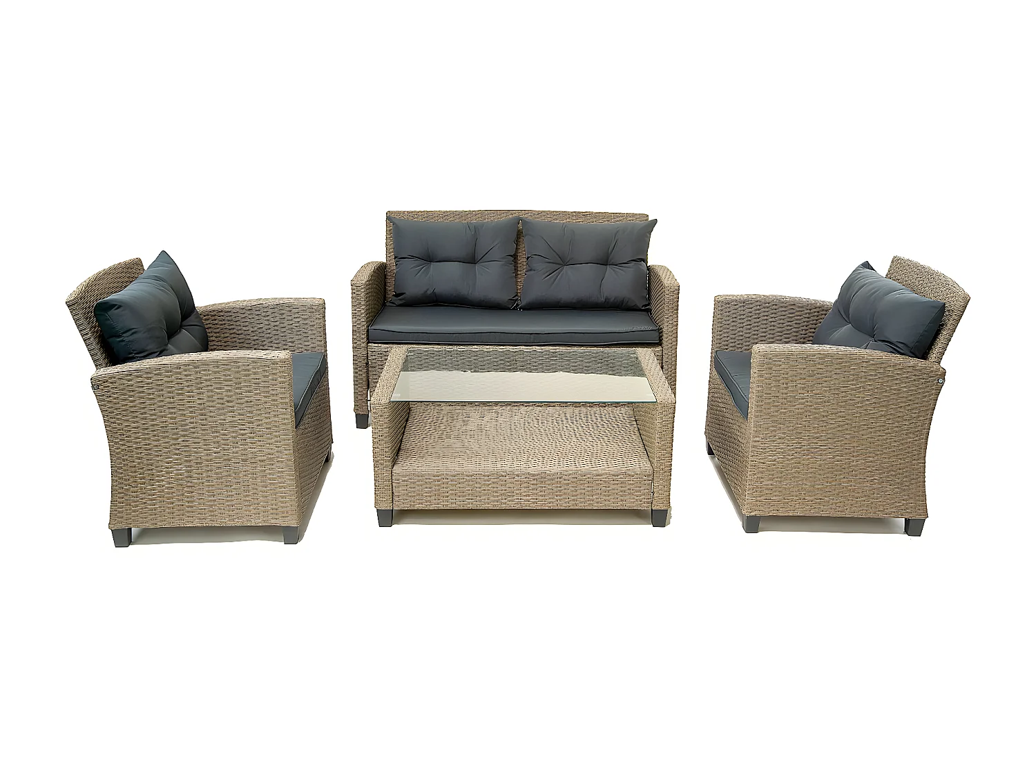 Salon de jardin bas 4 places en résine "Joe" - Beige/Gris