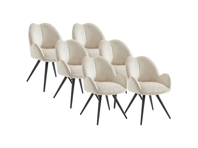 Lot de 6 chaises pivotantes avec accoudoirs en tissu et métal noir - Beige - GULSUN de Maison Céphy