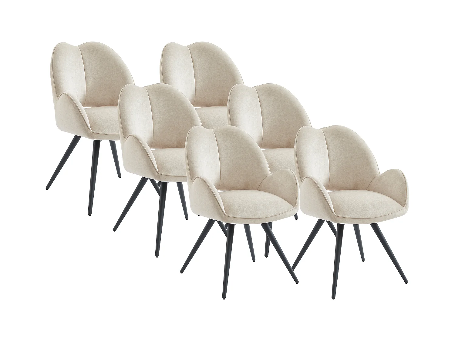 Zestaw 6 krzeseł obrotowych z podłokietnikami z tkaniny i czarnego metalu - Beżowy - GULSUN marki Maison Céphy