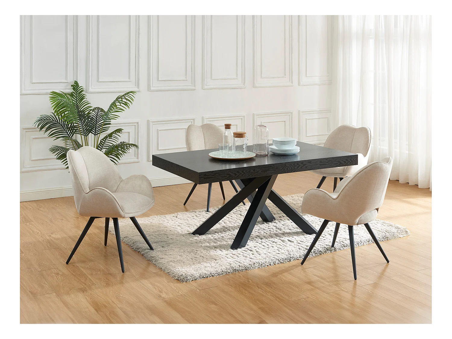 Zestaw 6 krzeseł obrotowych z podłokietnikami z tkaniny i czarnego metalu - Beżowy - GULSUN marki Maison Céphy