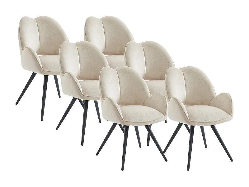 Set van 6 draaistoelen met armleuningen van stof en zwart metaal - Beige - GULSUN van Maison Céphy