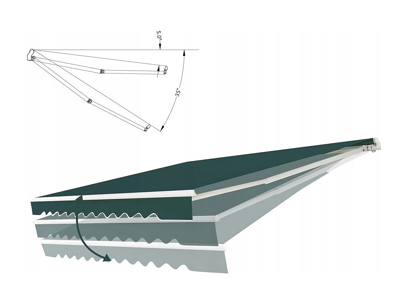 Tenda da sole retrattile 3 x 2,5m, Tenda in alluminio con manovella e poliestere impermeabile Verde
