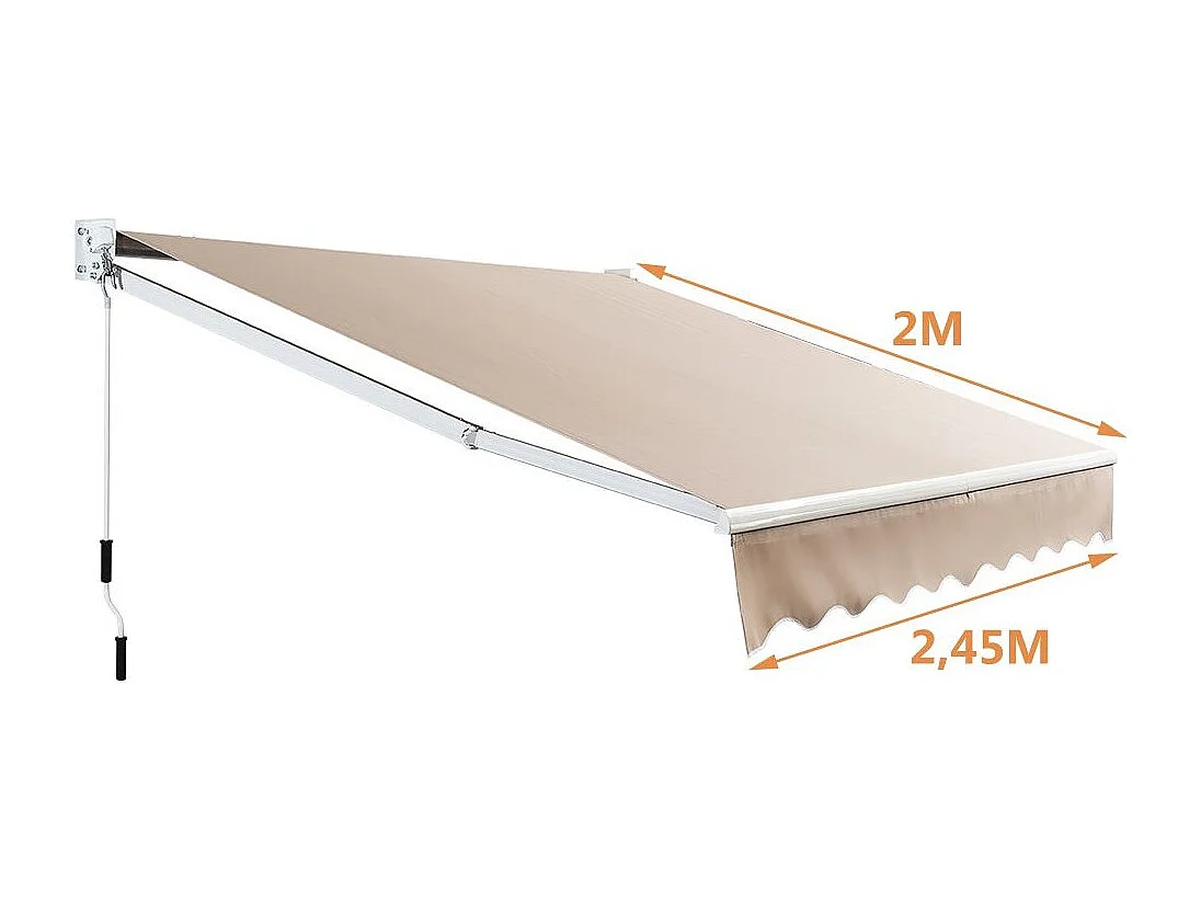 Tenda parasole in alluminio con manovella e poliestere impermeabile, Tenda da sole retrattile 245x200cm Beige