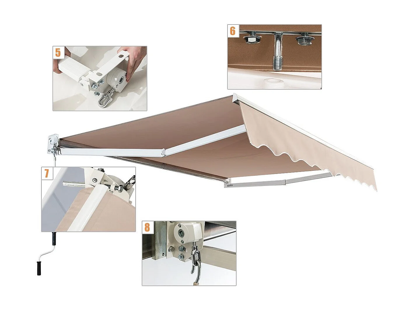 Tenda parasole in alluminio con manovella e poliestere impermeabile, Tenda da sole retrattile 245x200cm Beige