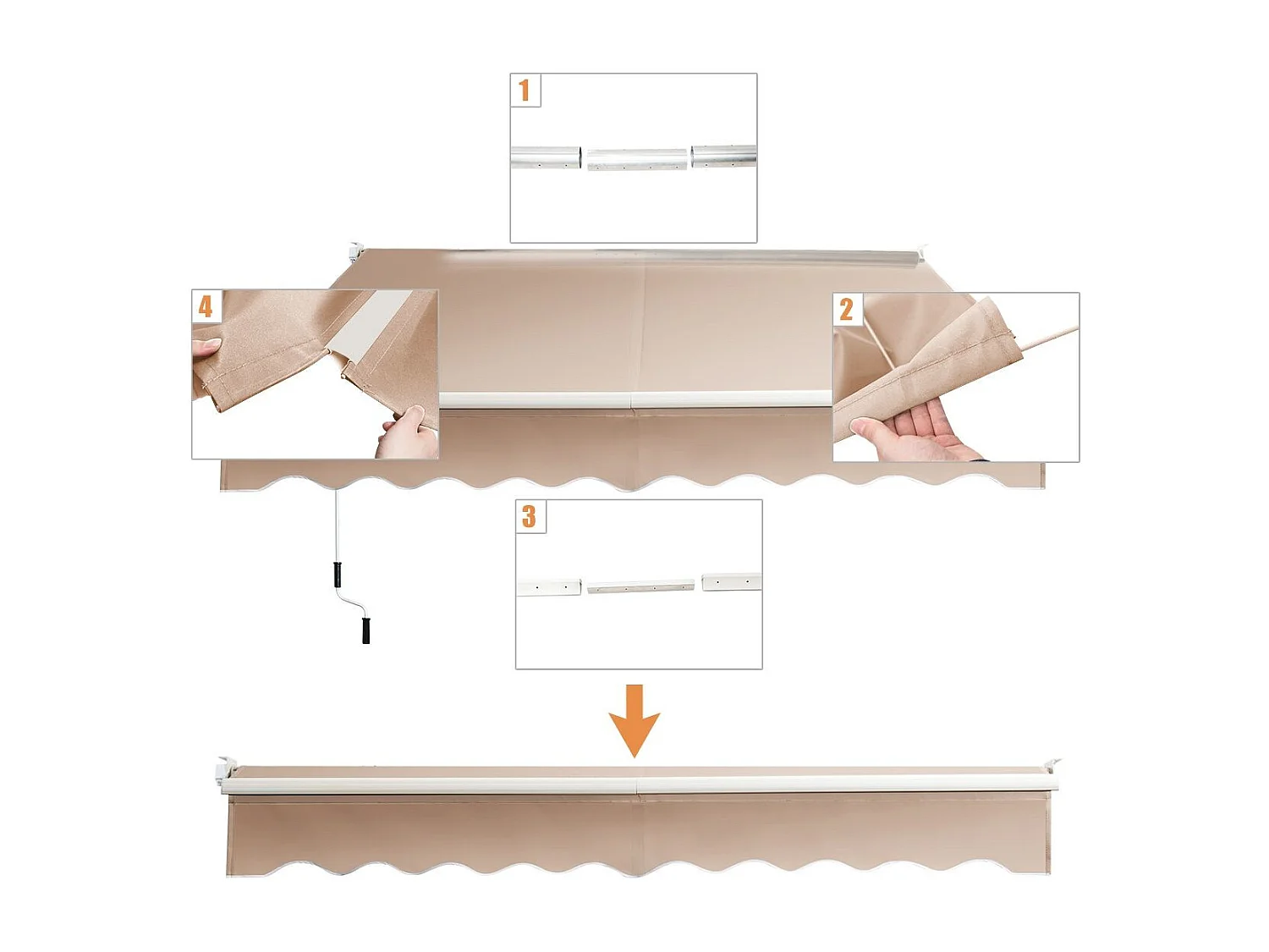 Tenda parasole in alluminio con manovella e poliestere impermeabile, Tenda da sole retrattile 245x200cm Beige