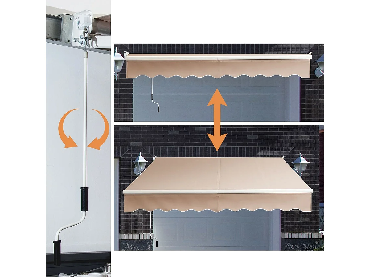 Tenda parasole in alluminio con manovella e poliestere impermeabile, Tenda da sole retrattile 245x200cm Beige