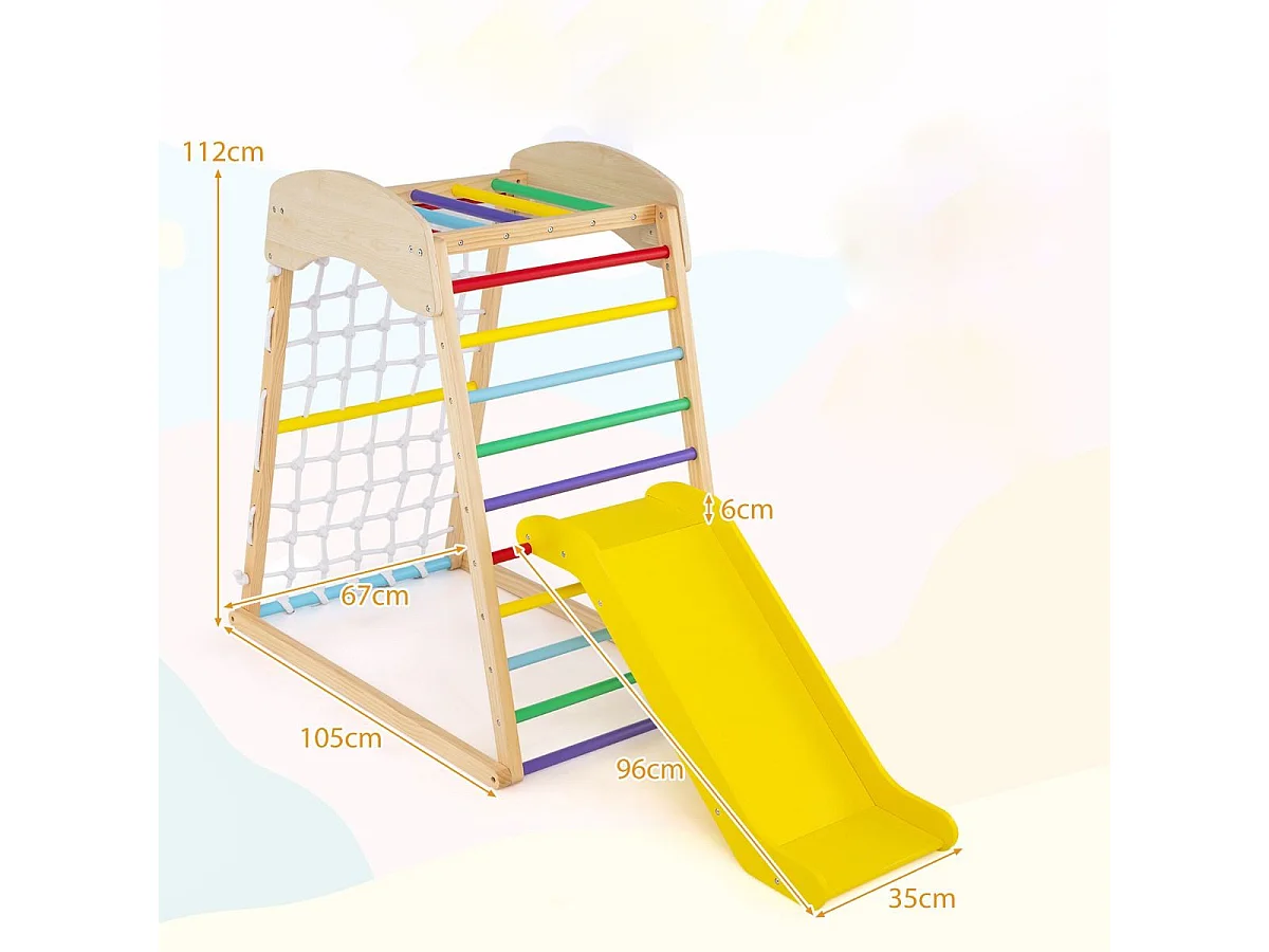 6 in 1 Pull Up Bar & Rutsche & Kletterfelsen & Kletternetz & Leiter & Tunnel Klettergerüst Bunt