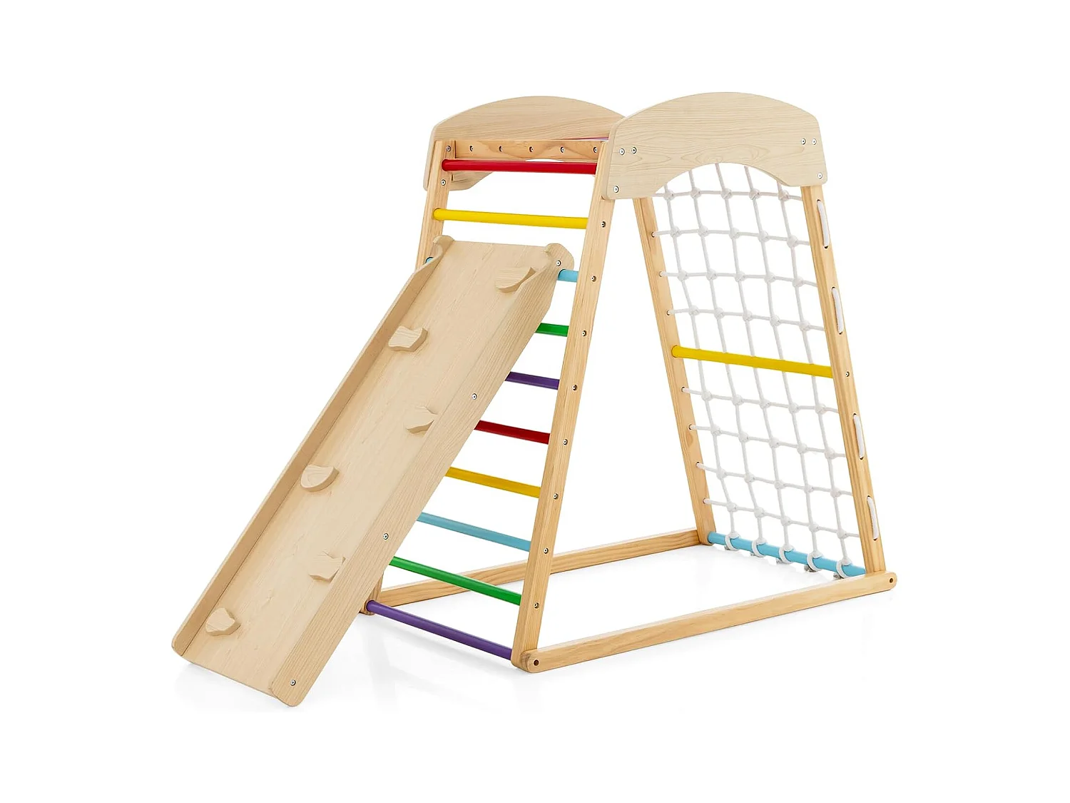 6 in 1 Pull Up Bar & Rutsche & Kletterfelsen & Kletternetz & Leiter & Tunnel Klettergerüst Bunt