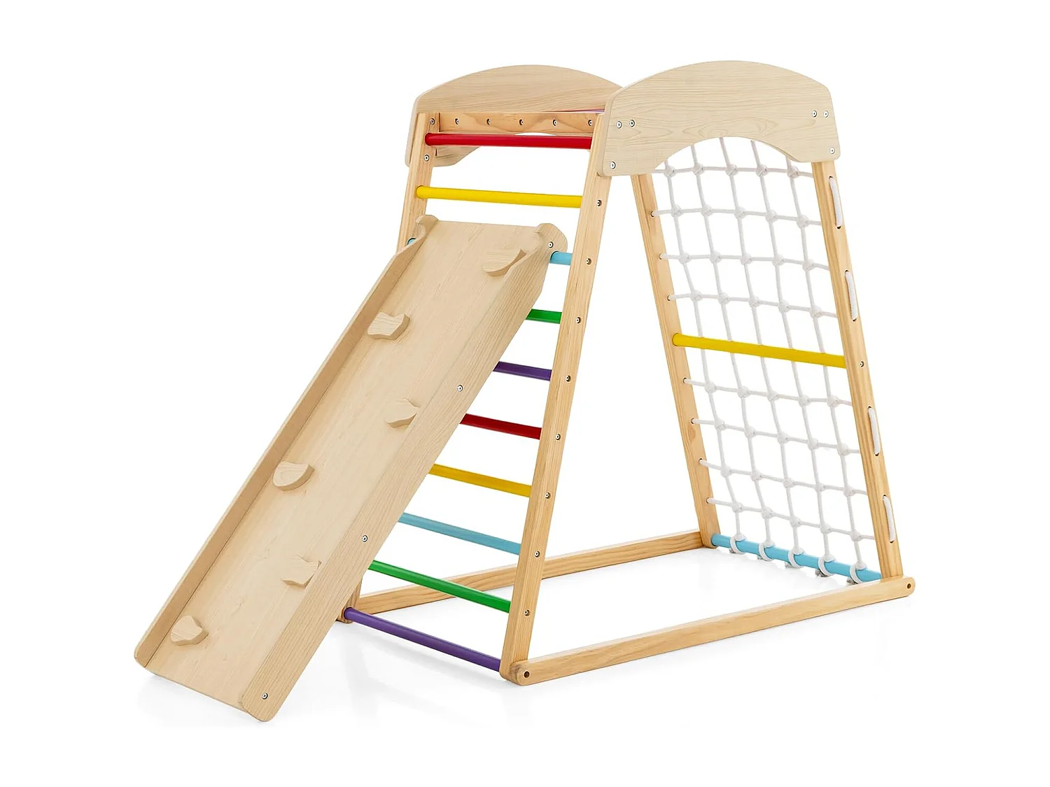 6 in 1 Pull Up Bar & Rutsche & Kletterfelsen & Kletternetz & Leiter & Tunnel Klettergerüst Bunt