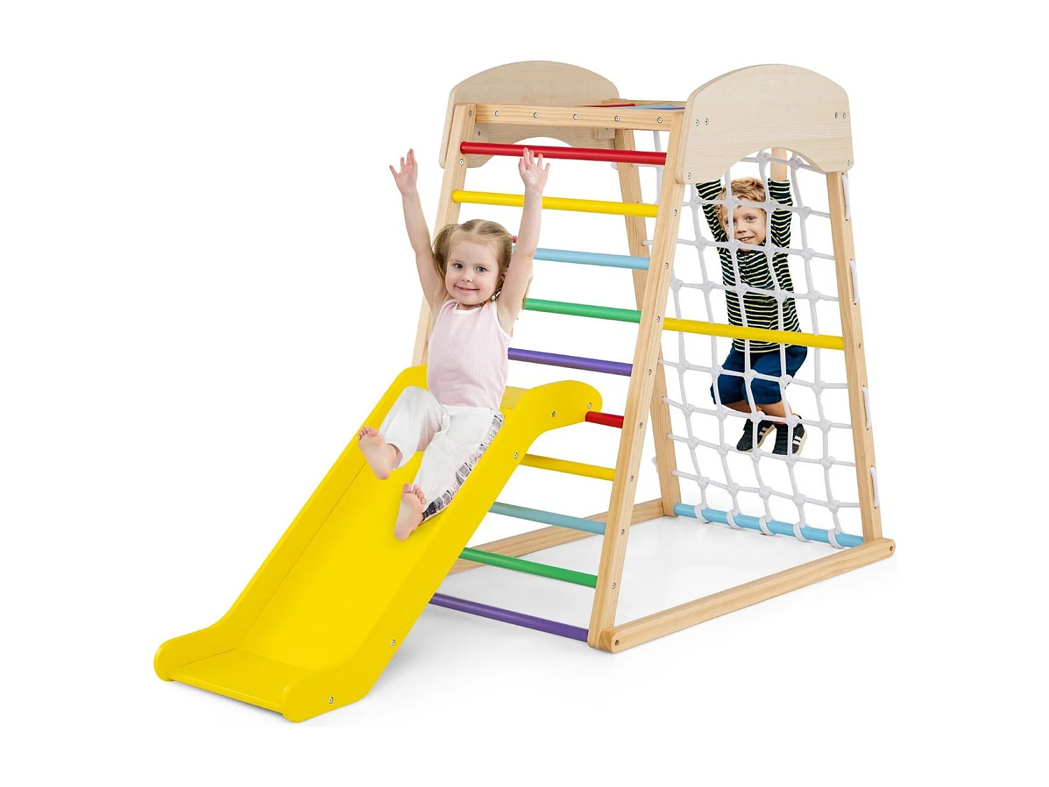 6 in 1 Pull Up Bar & Rutsche & Kletterfelsen & Kletternetz & Leiter & Tunnel Klettergerüst Bunt