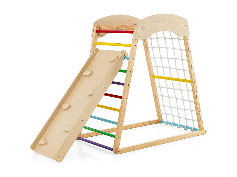 6 in 1 Pull Up Bar & Rutsche & Kletterfelsen & Kletternetz & Leiter & Tunnel Klettergerüst Bunt