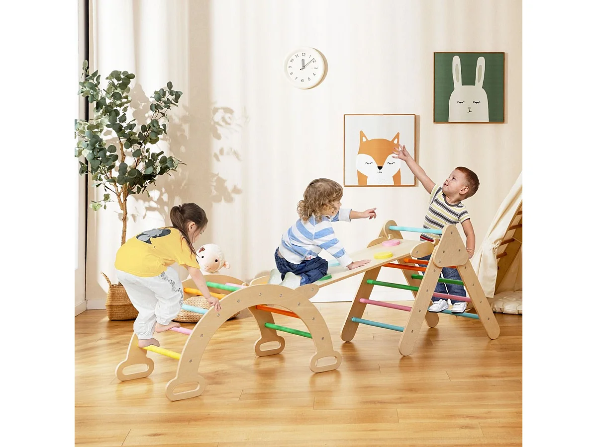 Dreieckiges Kletter-Spielzeugset aus Holz für Kleinkinder mit Kletterdreieck Bunt
