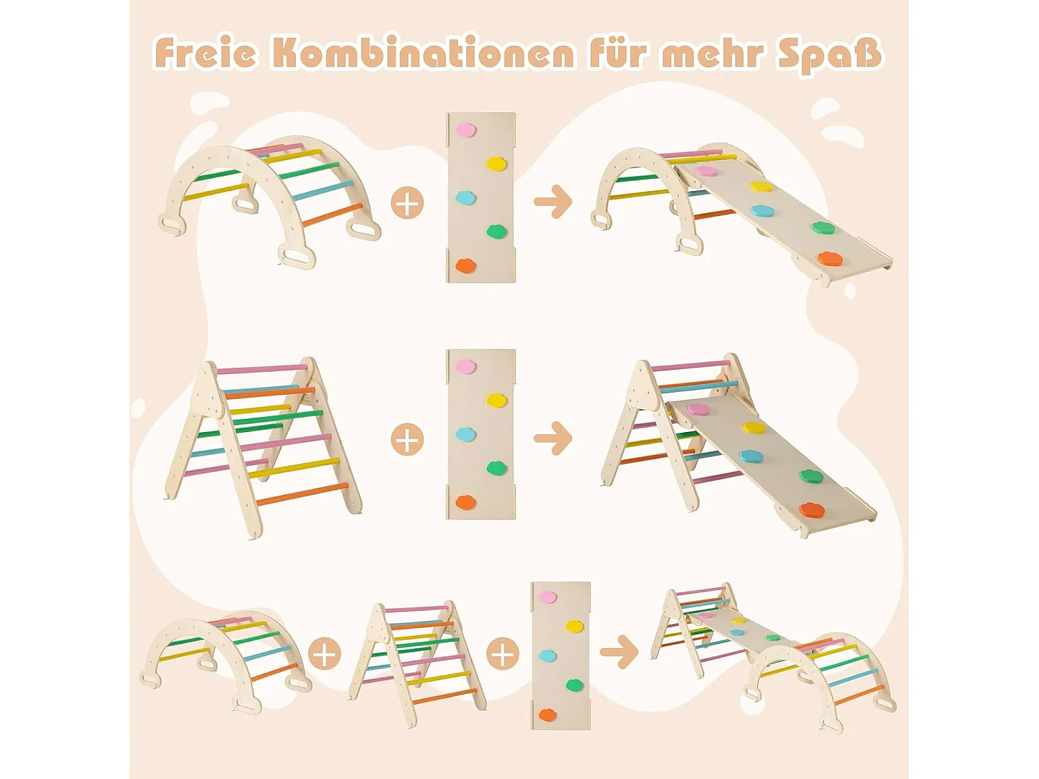 Set 3 giocattoli da arrampicata per bambini 1+ anni con triangolo arco salita, Set di arrampicata Colorato