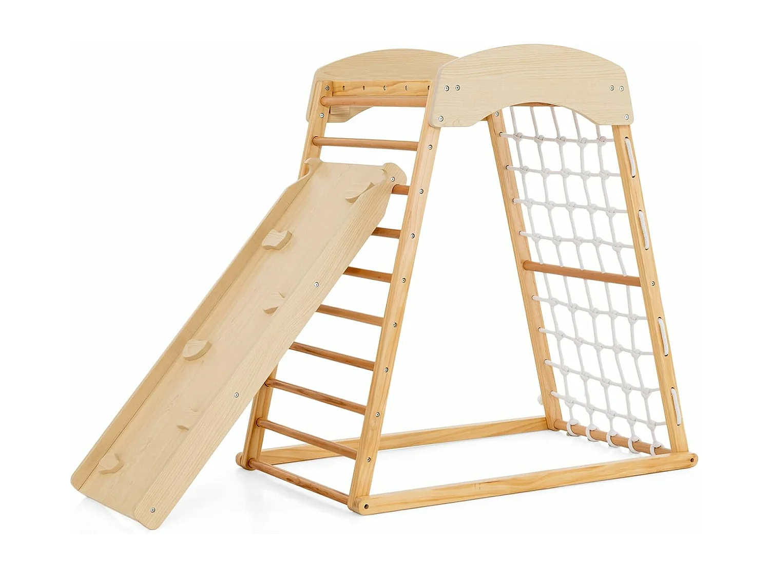 Klettergerüst Indoor 6 in 1 Pull Up Bar & Rutsche & Kletterfelsen & Kletternetz Natur