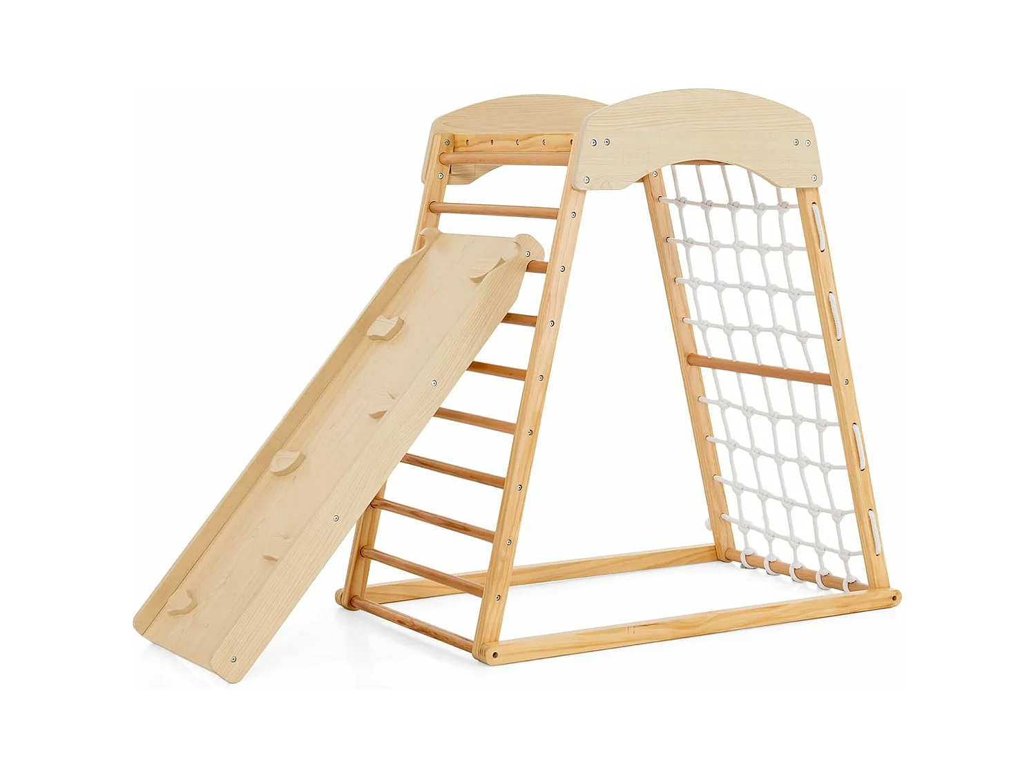 Klettergerüst Indoor 6 in 1 Pull Up Bar & Rutsche & Kletterfelsen & Kletternetz Natur