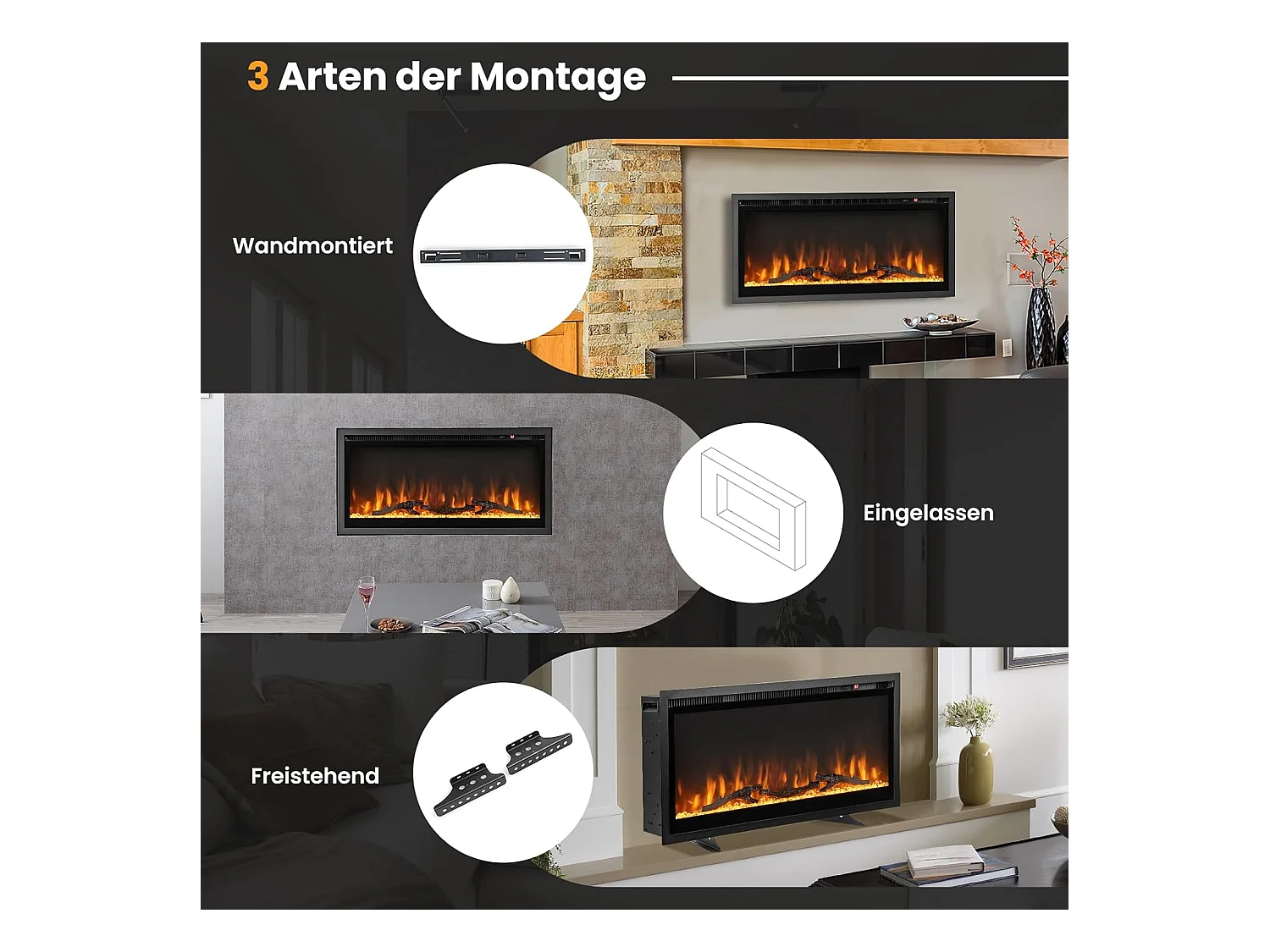 Elektrokamin mit Touchscreen +8H Timer