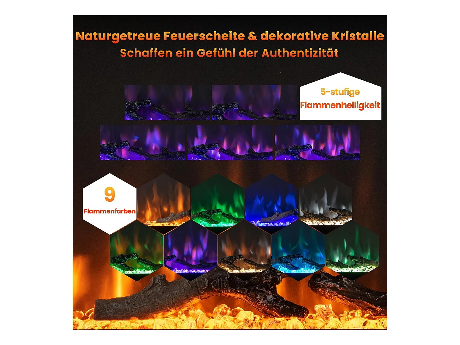 Elektrokamin mit Touchscreen +8H Timer