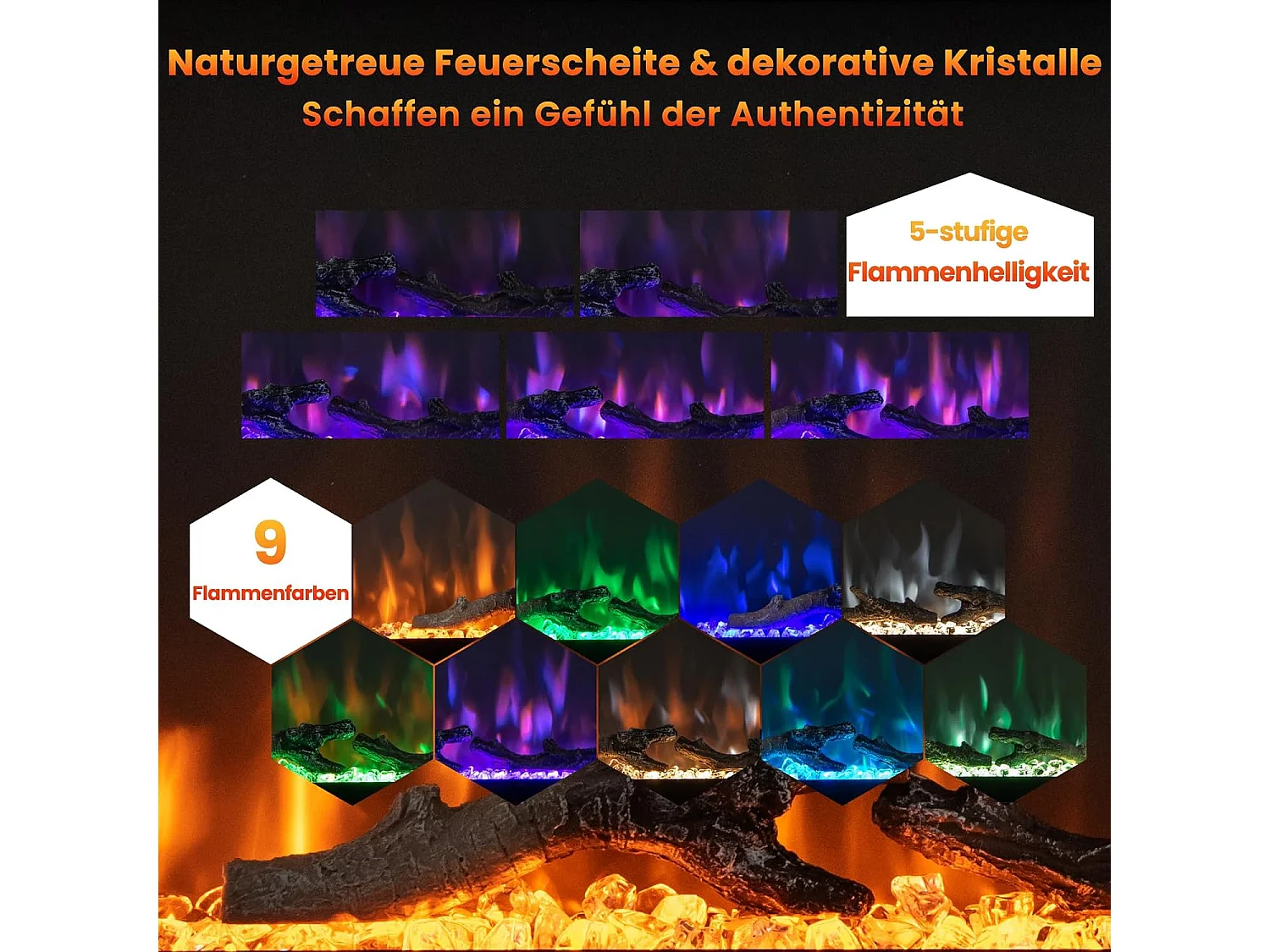 Elektrokamin mit Touchscreen +8H Timer