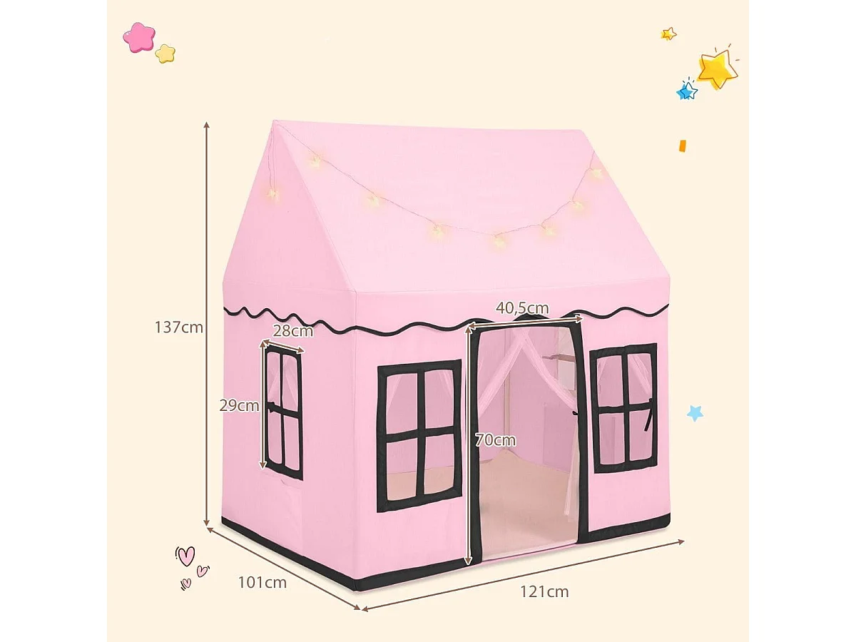 Casetta-tenda rosa con finestre per i bambini