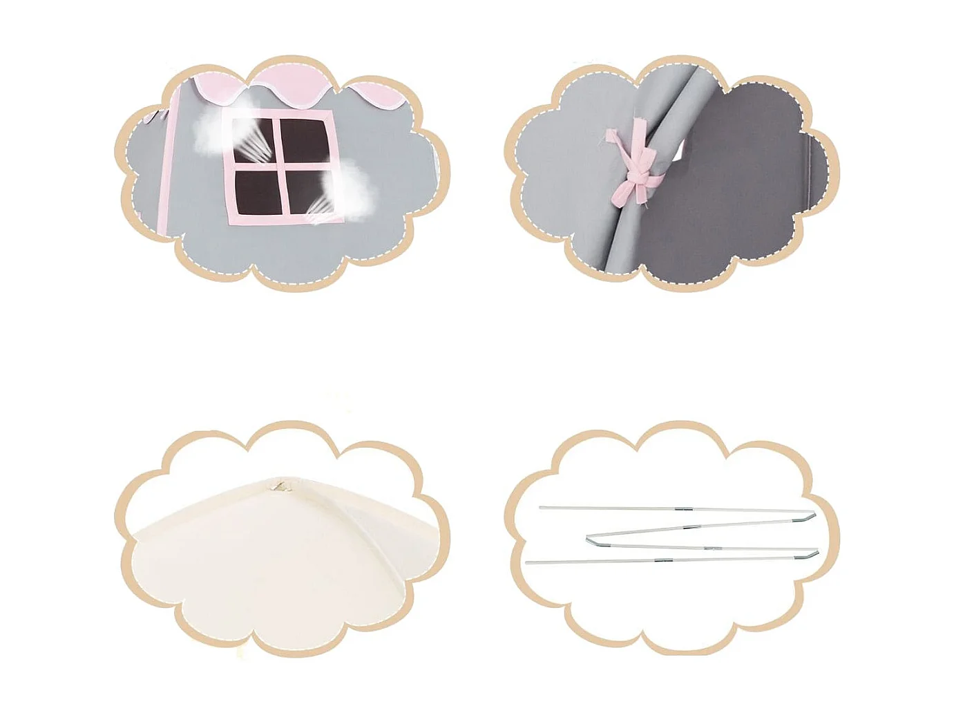 Kinderzelt Großes Prinzessinnenzelt mit Tragetasche Anti-Rutsch-Matte Reißverschluss Beige