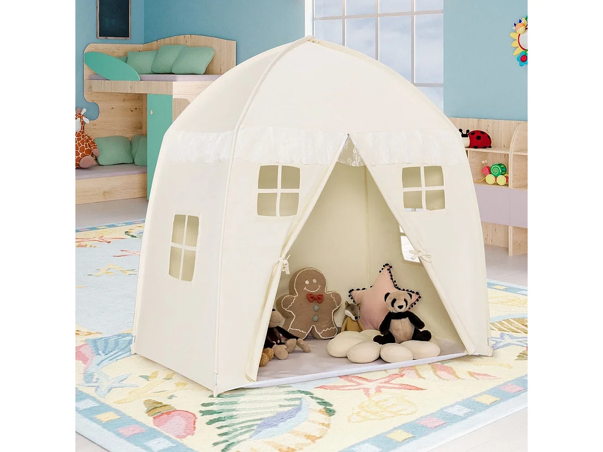 Kinderzelt Großes Prinzessinnenzelt mit Tragetasche Anti-Rutsch-Matte Reißverschluss Beige