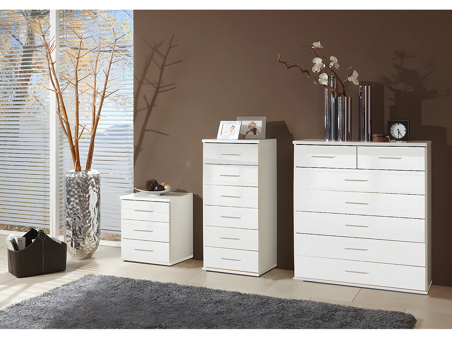 Commode à tiroirs, meuble de rangement coloris blanc cassé, blanc - L. 46 x H. 58 x P. 40 cm 