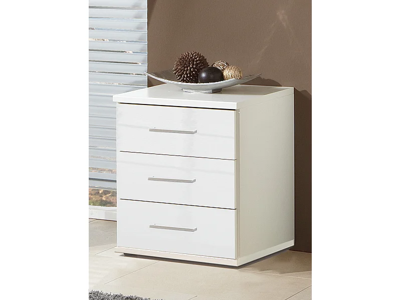 Commode à tiroirs, meuble de rangement coloris blanc cassé, blanc - L. 46 x H. 58 x P. 40 cm 