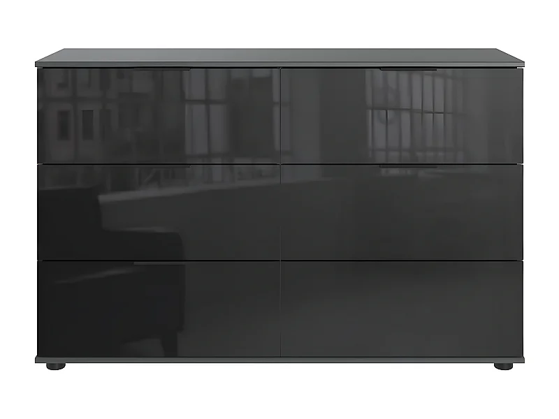 Commode à tiroirs, meuble de rangement coloris Graphite, noir -  L. 130 x H. 83 x P. 41 cm