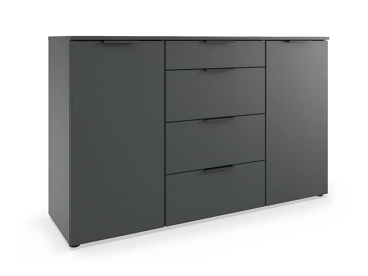 Commode, meuble de rangement avec 2 portes et 4 tiroirs coloris graphite - L. 135 x H. 84 x P. 41 cm