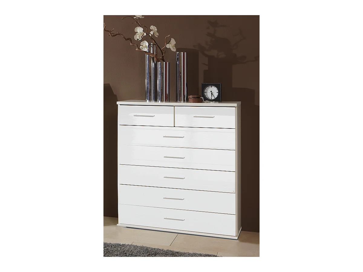 Commode à tiroirs, meuble de rangement coloris blanc cassé, blanc - L. 90 x H. 106 x P. 40 cm 