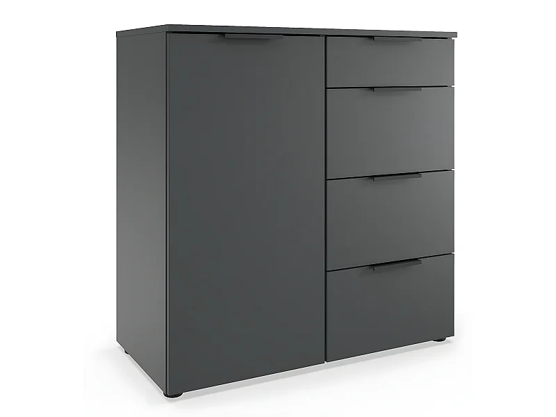 Commode, meuble de rangement avec 1 porte et 4 tiroirs coloris graphite - L. 81 x H. 84 x P. 41 cm