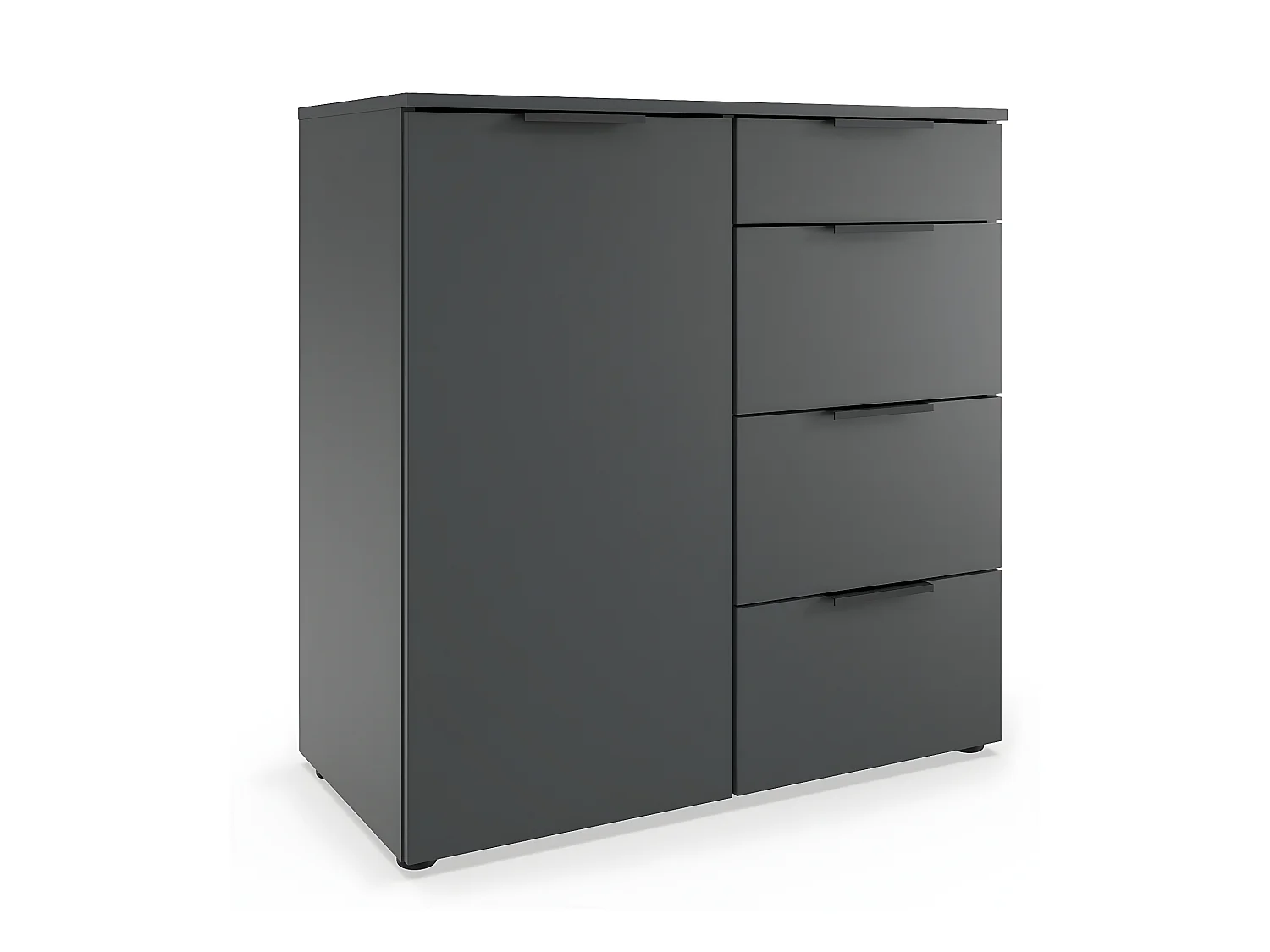 Commode, meuble de rangement avec 1 porte et 4 tiroirs coloris graphite - L. 81 x H. 84 x P. 41 cm