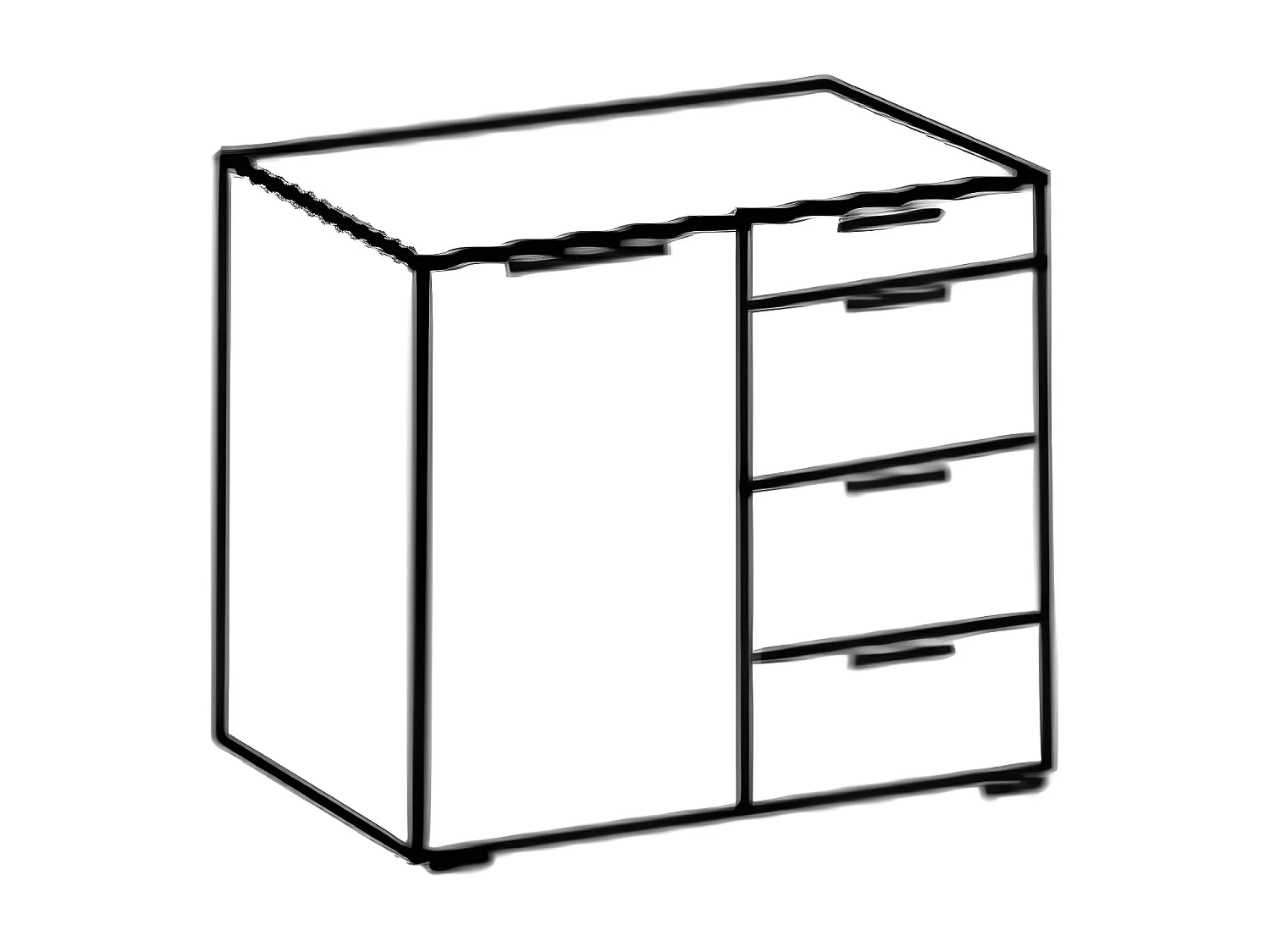 Commode, meuble de rangement avec 1 porte et 4 tiroirs coloris graphite - L. 81 x H. 84 x P. 41 cm