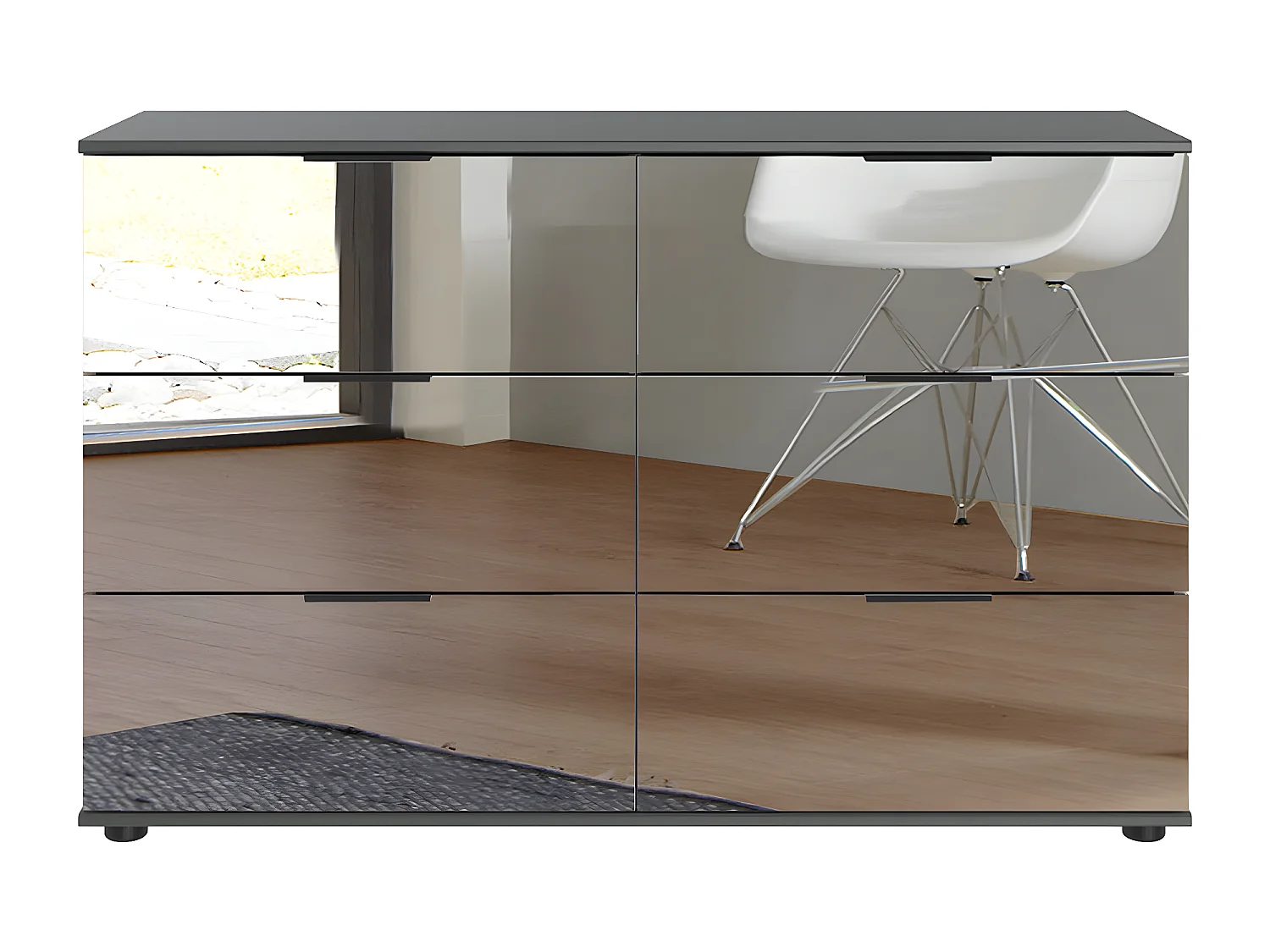 Commode à tiroirs, meuble de rangement coloris graphite -  L. 130 x H. 83 x P. 41 cm