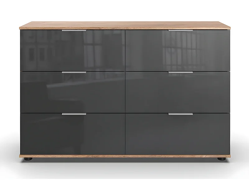 Commode à tiroirs, meuble de rangement coloris Imitation chêne poutre, gris, graphite