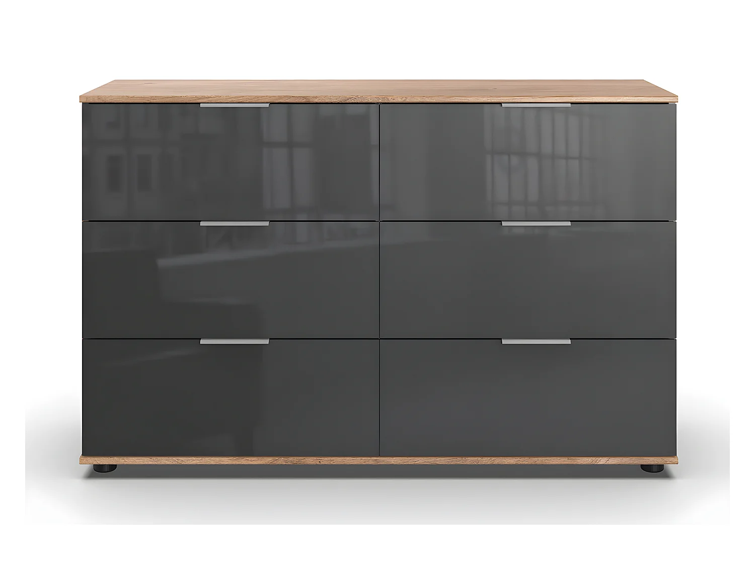 Commode à tiroirs, meuble de rangement coloris Imitation chêne poutre, gris, graphite