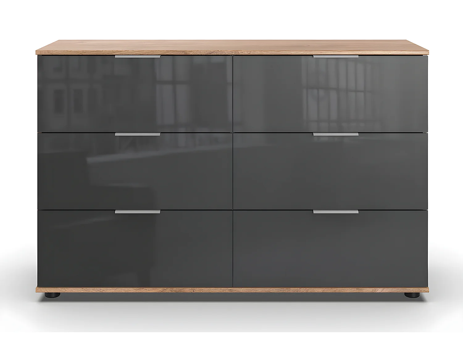 Commode à tiroirs, meuble de rangement coloris Imitation chêne poutre, gris, graphite