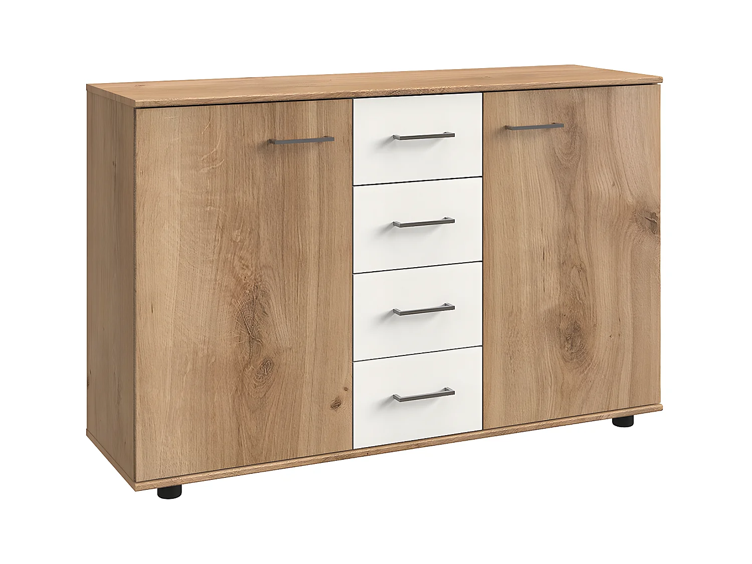 Commode combinée, meuble de rangement coloris Imitation chêne poutre - L. 130  x H. 83  x P. 41 cm 