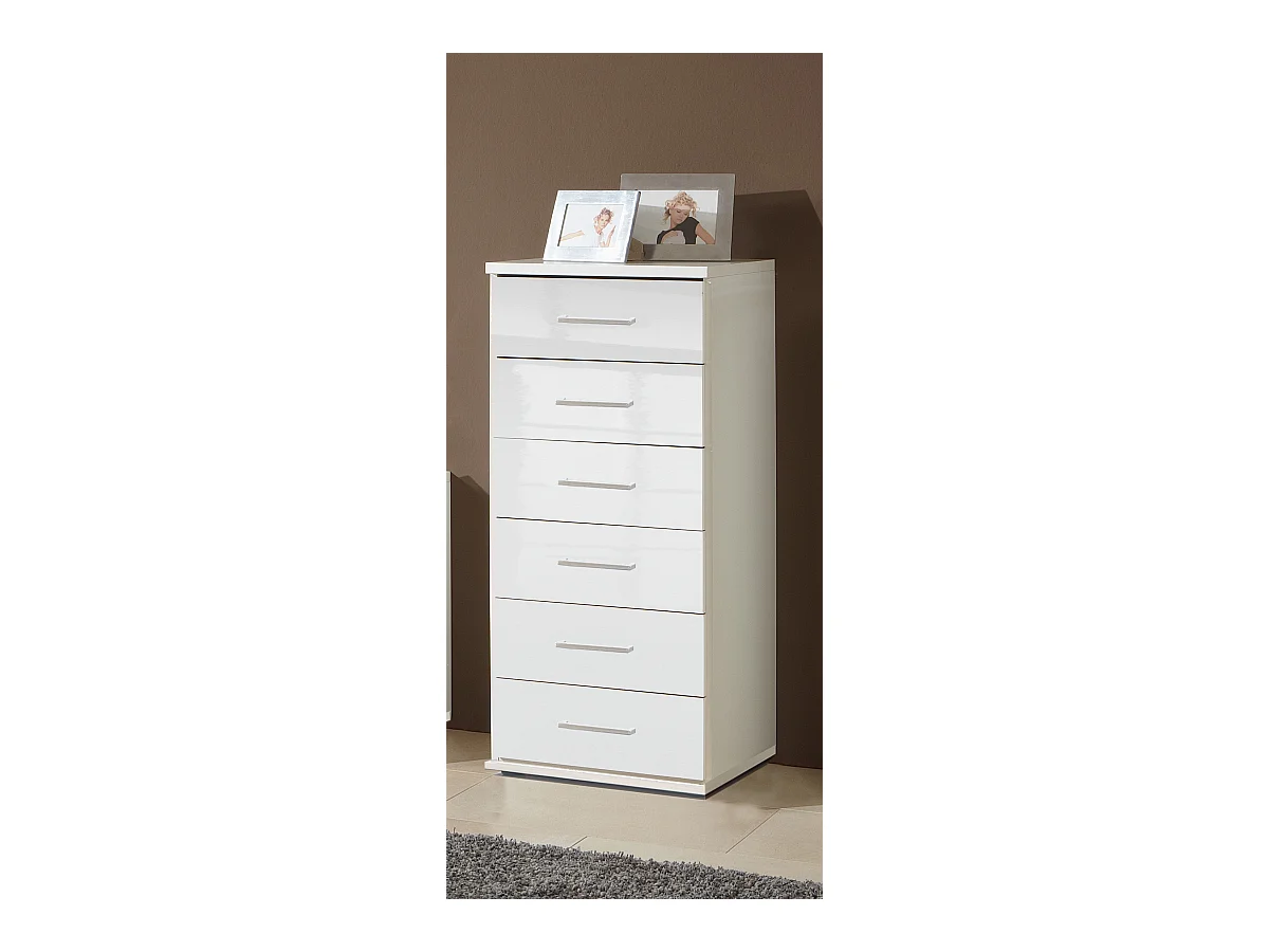 Commode à tiroirs, meuble de rangement coloris blanc cassé, blanc  - L. 46 x H. 106 x P. 40 cm 
