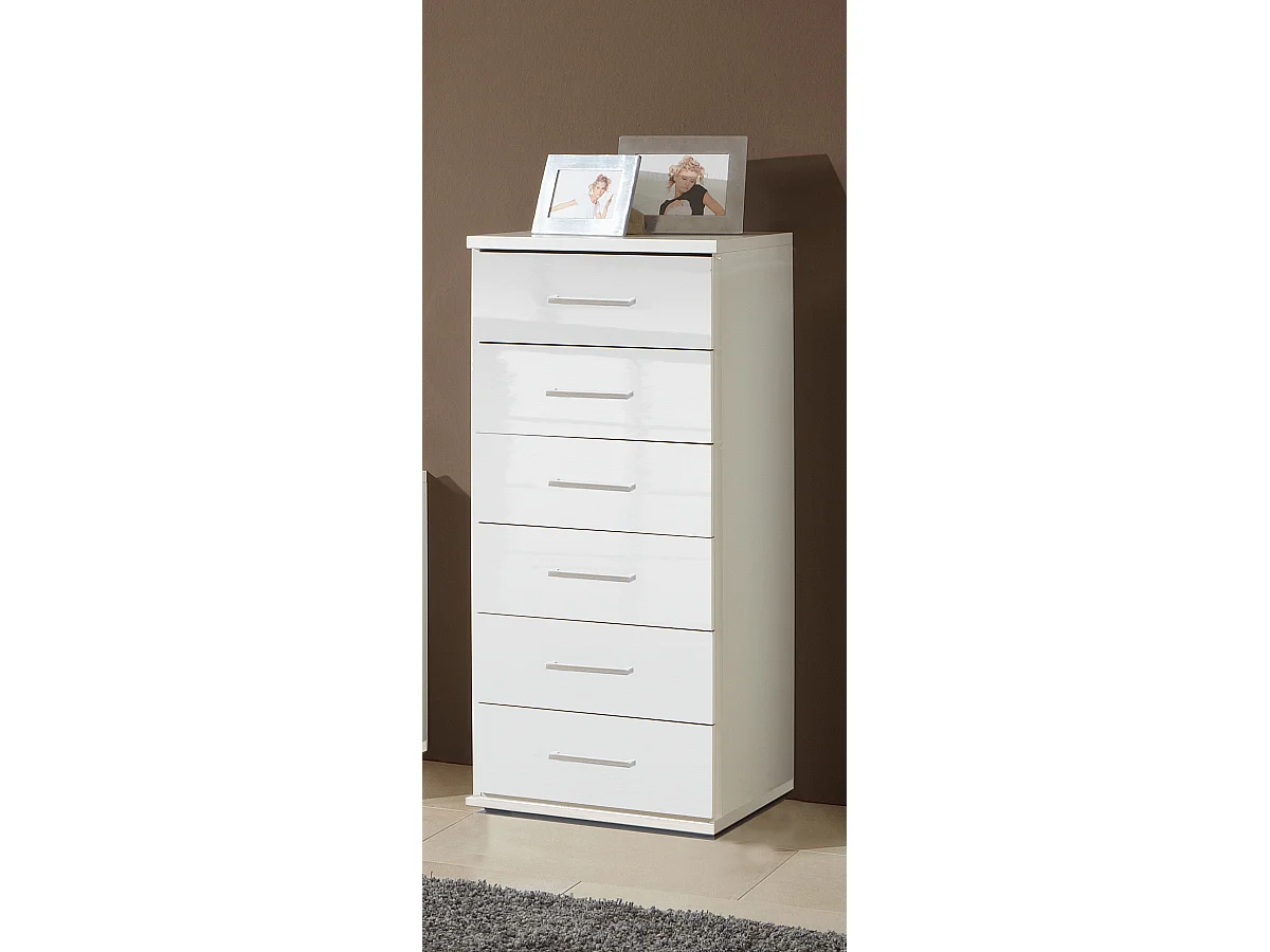 Commode à tiroirs, meuble de rangement coloris blanc cassé, blanc  - L. 46 x H. 106 x P. 40 cm 