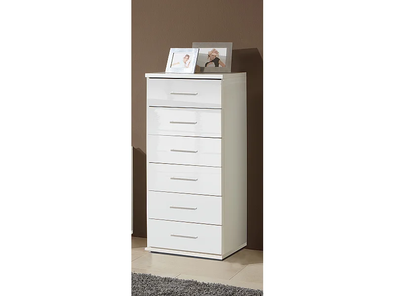 Commode à tiroirs, meuble de rangement coloris blanc cassé, blanc  - L. 46 x H. 106 x P. 40 cm 