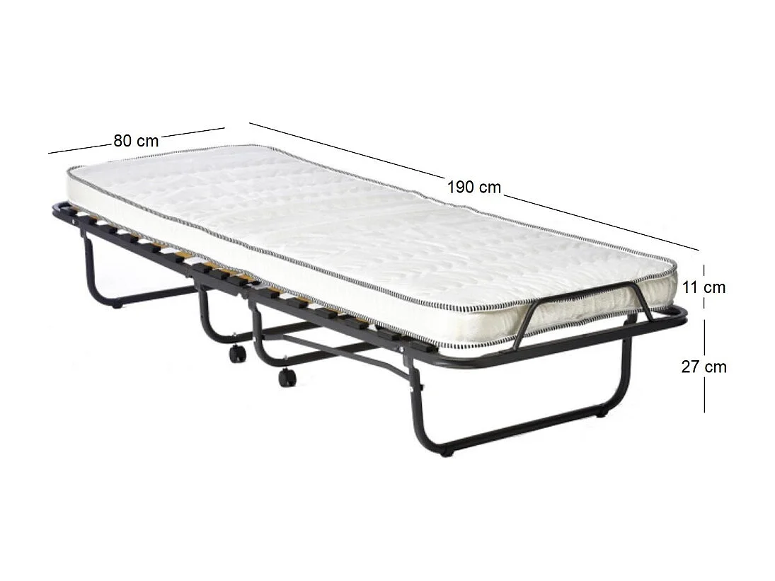 Lit pliant avec matelas 80 x 190 cm