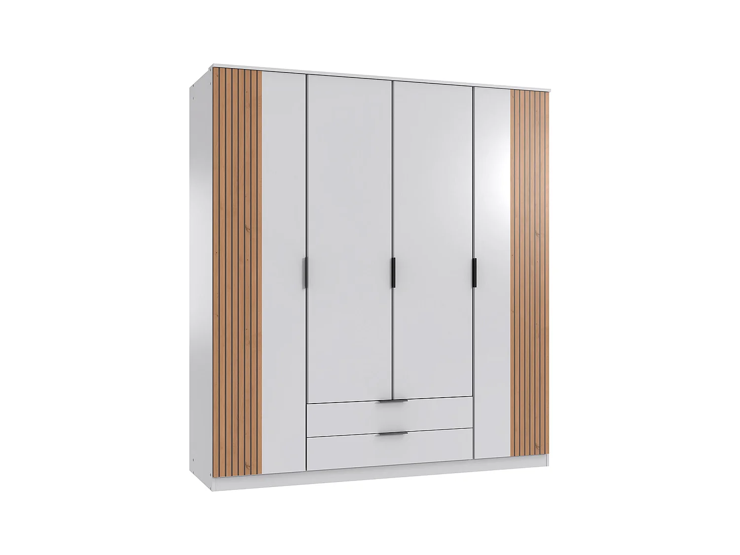 Armoire avec corniche, placard coloris blanc, rechampis imitation chêne artisan