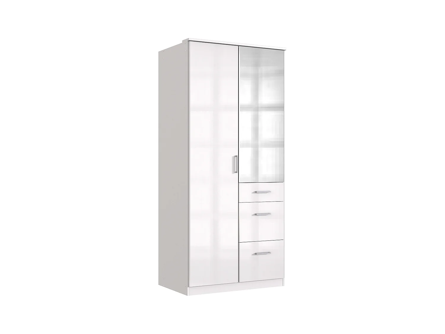 Armoire Placard, meuble de rangement avec miroir coloris blanc cassé, blanc