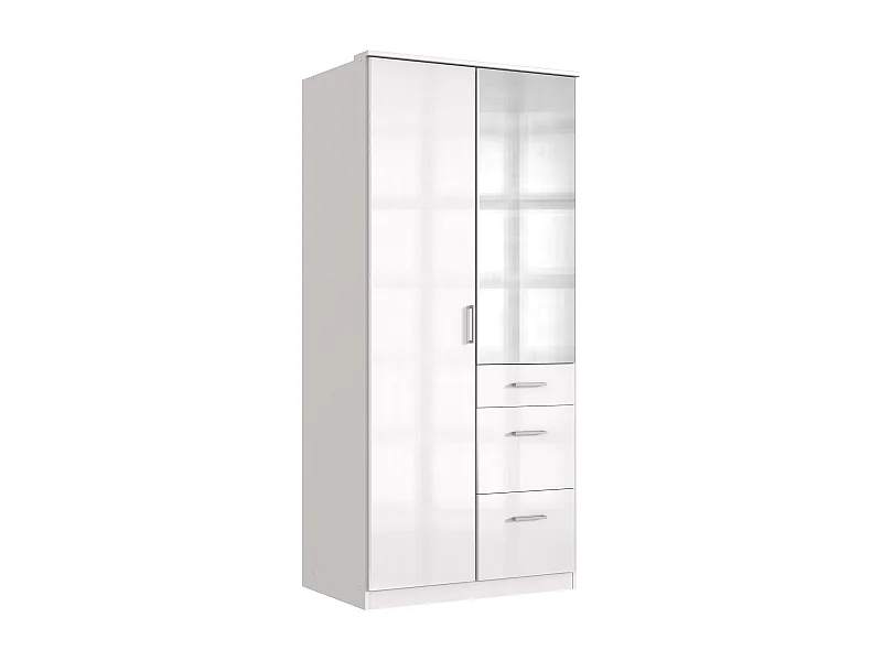 Armoire Placard, meuble de rangement avec miroir coloris blanc cassé, blanc