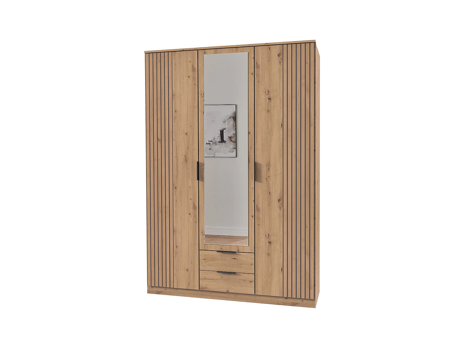 Armoire Placard, meuble de rangement avec miroir coloris rechampis imitation chêne artisan